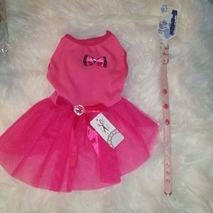Fancy Pink Dog Dress TUTU & Collar w/ Lips NWT